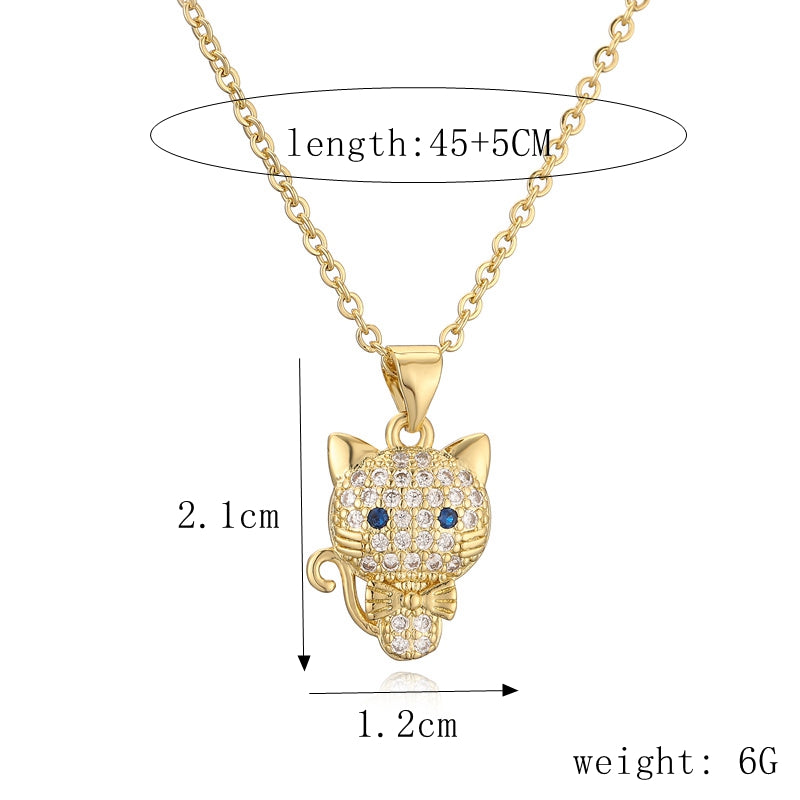 Ig Style Simple Style Animal Cat Horse Copper Plating Inlay Zircon Gold Plated Pendant Necklace