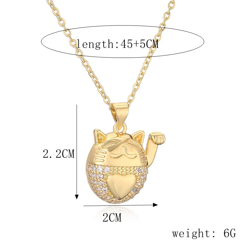 Ig Style Simple Style Animal Cat Horse Copper Plating Inlay Zircon Gold Plated Pendant Necklace