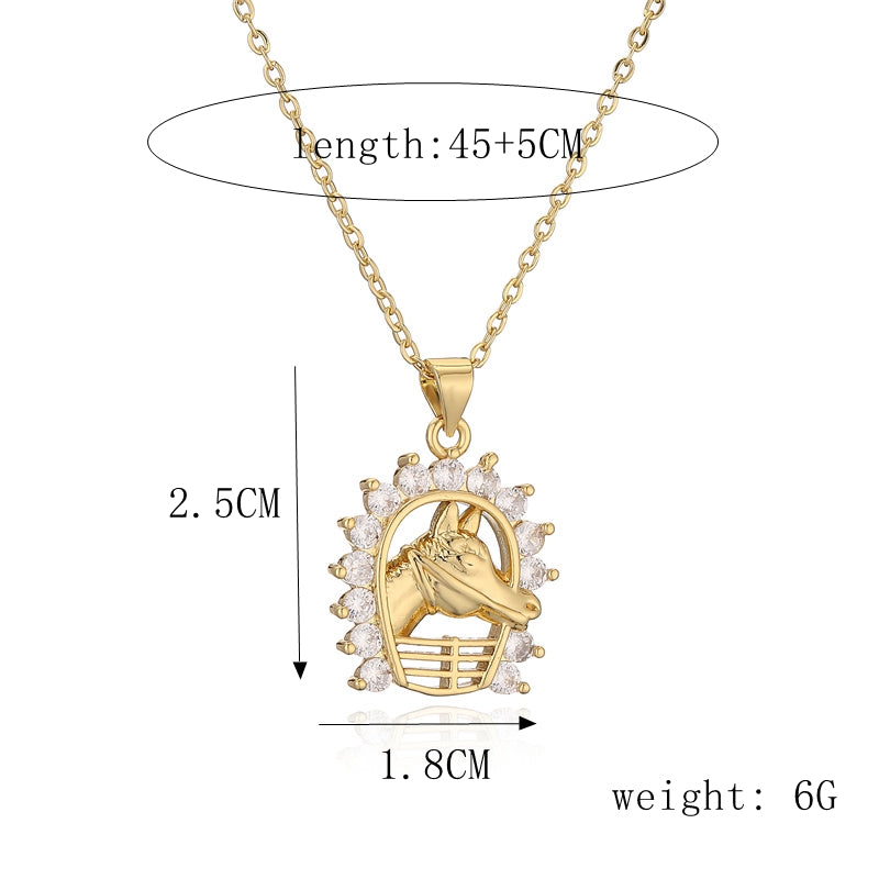 Ig Style Simple Style Animal Cat Horse Copper Plating Inlay Zircon Gold Plated Pendant Necklace