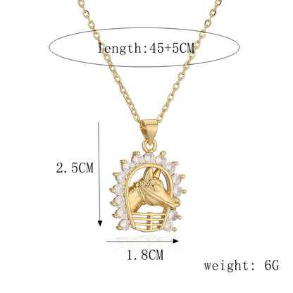 Ig Style Simple Style Animal Cat Horse Copper Plating Inlay Zircon Gold Plated Pendant Necklace