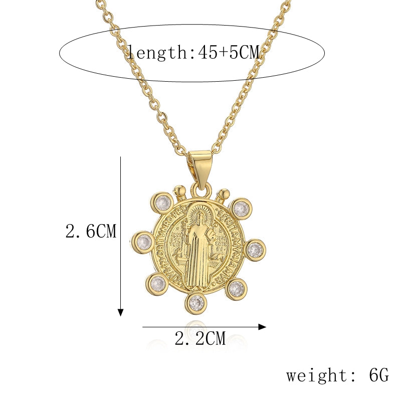 Ig Style Simple Style Human Virgin Mary Copper Plating Inlay Zircon Gold Plated Pendant Necklace