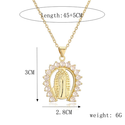 Ig Style Simple Style Human Virgin Mary Copper Plating Inlay Zircon Gold Plated Pendant Necklace