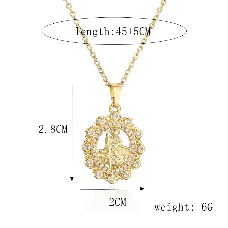 Ig Style Simple Style Human Virgin Mary Copper Plating Inlay Zircon Gold Plated Pendant Necklace