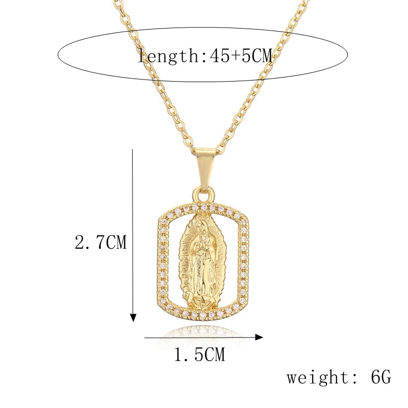 Ig Style Simple Style Human Virgin Mary Copper Plating Inlay Zircon Gold Plated Pendant Necklace