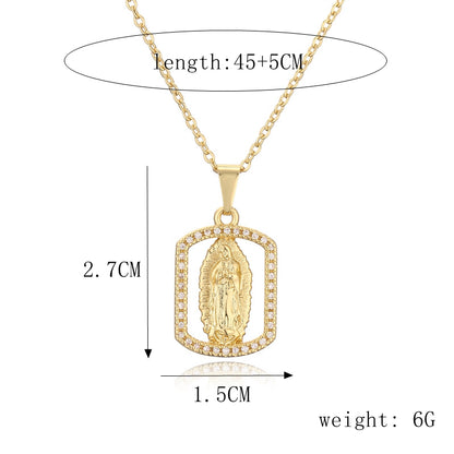 Ig Style Simple Style Human Virgin Mary Copper Plating Inlay Zircon Gold Plated Pendant Necklace