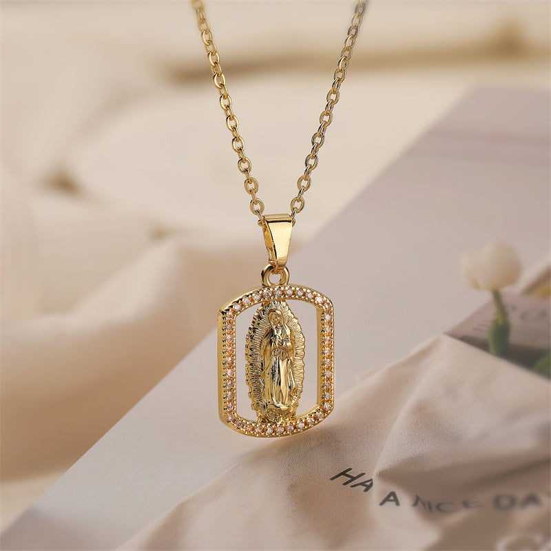 Ig Style Simple Style Human Virgin Mary Copper Plating Inlay Zircon Gold Plated Pendant Necklace