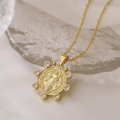 Ig Style Simple Style Human Virgin Mary Copper Plating Inlay Zircon Gold Plated Pendant Necklace