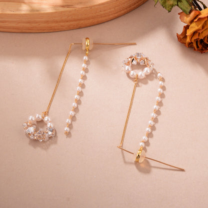 1 Pair Elegant Shiny Geometric Tassel Tassel Plating Inlay Copper Pearl Zircon 18k Gold Plated Drop Earrings