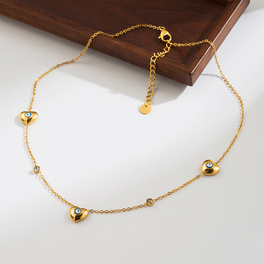Ig Style Funny Devil's Eye Heart Shape Stainless Steel Plating 18k Gold Plated Rings Bracelets Necklace