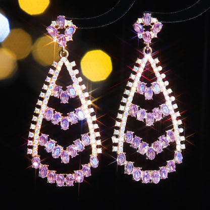 1 Pair Elegant Geometric Water Droplets Plating Inlay Alloy Rhinestones Zircon Drop Earrings