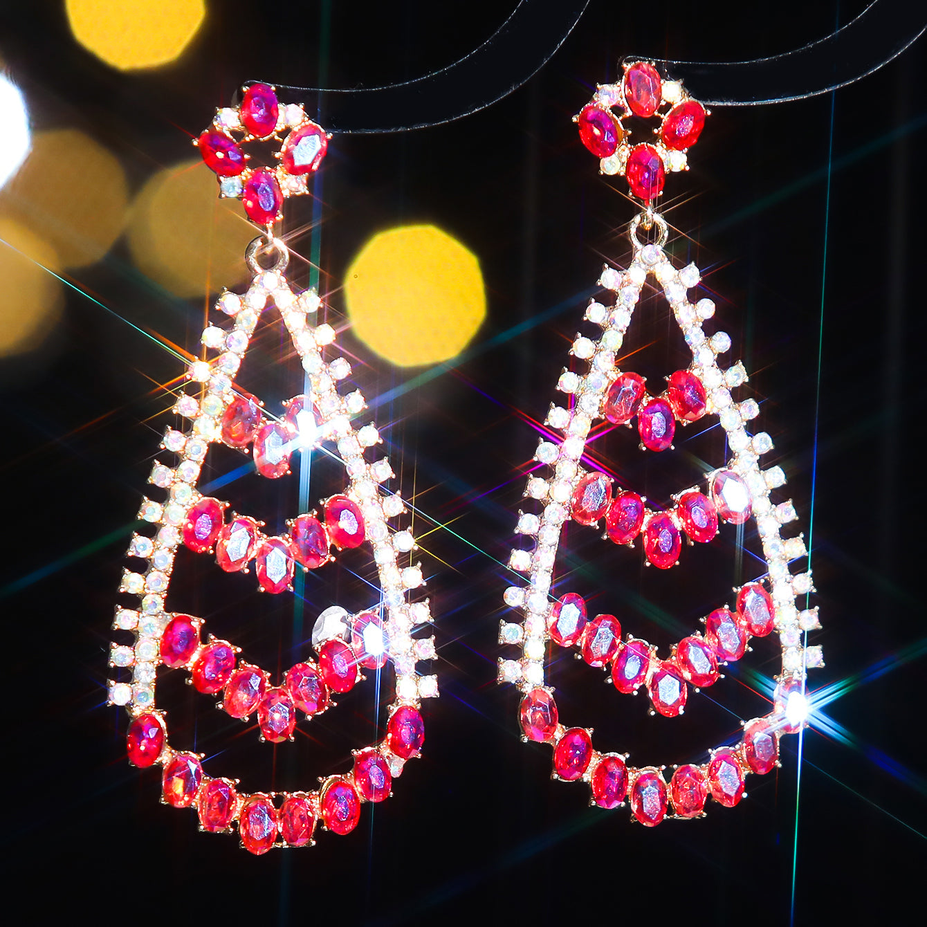 1 Pair Elegant Geometric Water Droplets Plating Inlay Alloy Rhinestones Zircon Drop Earrings