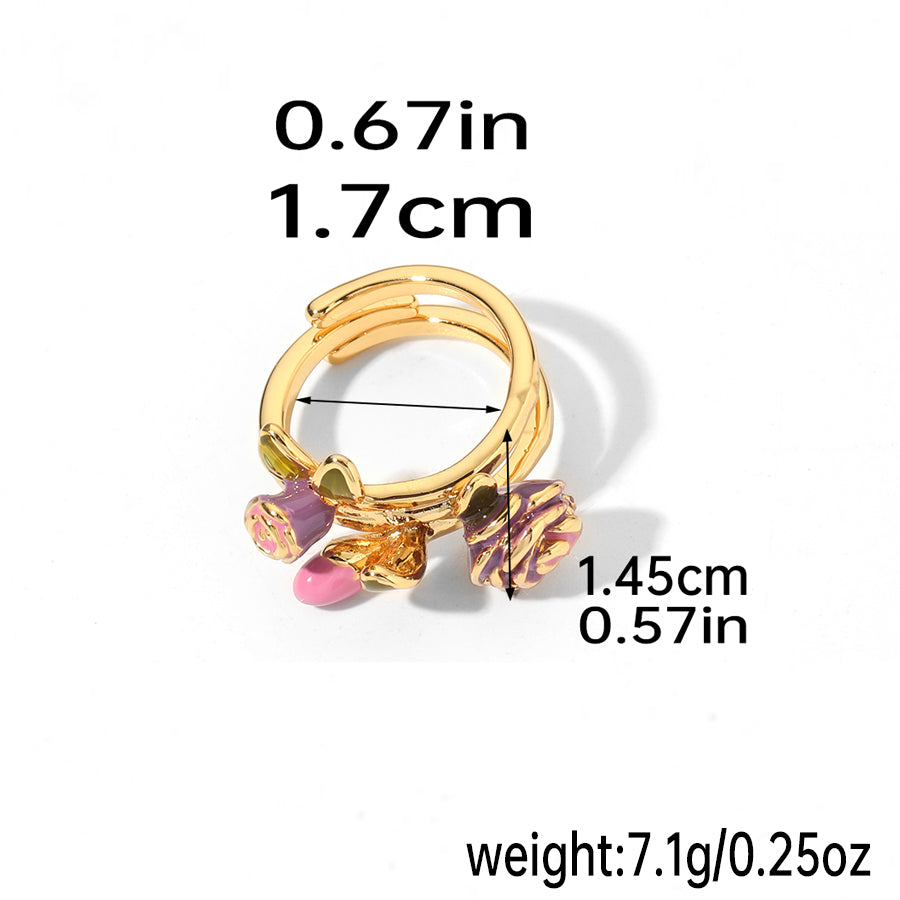 Romantic Geometric Heart Shape Flower Copper Plating 18k Gold Plated Silver Plated Open Rings