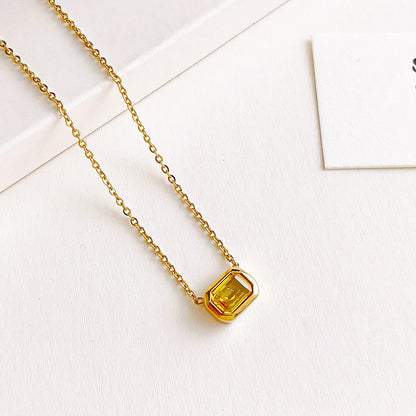 Korean Style Square Titanium Steel Inlay Zircon Necklace