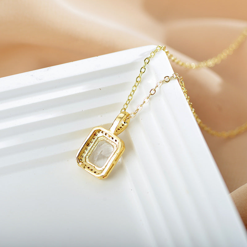 Glam Shiny Square Copper Plating Inlay Zircon Pendant Necklace