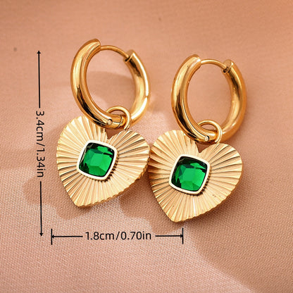 1 Pair Retro Classic Style Sector Heart Shape Plating Inlay Stainless Steel Zircon Drop Earrings