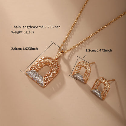 Xuping Simple Style Shiny Geometric Alloy Plating Inlay Artificial Gemstones 18k Gold Plated Women's Earrings Necklace