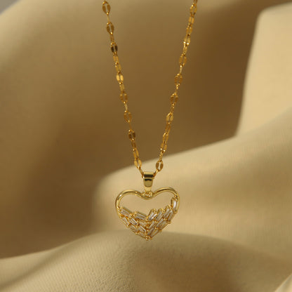 Ig Style Simple Style Heart Shape Titanium Steel Copper Plating Inlay Zircon 18k Gold Plated Pendant Necklace