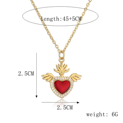 Ig Style Simple Style Heart Shape Wings Copper Plating Inlay Zircon Gold Plated Pendant Necklace