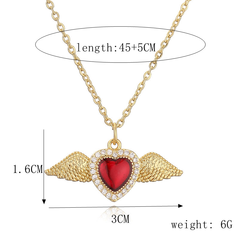 Ig Style Simple Style Heart Shape Wings Copper Plating Inlay Zircon Gold Plated Pendant Necklace