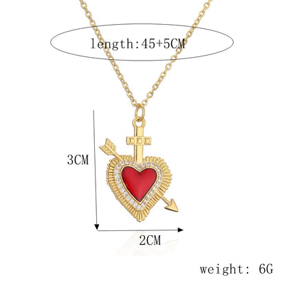 Ig Style Simple Style Heart Shape Wings Copper Plating Inlay Zircon Gold Plated Pendant Necklace