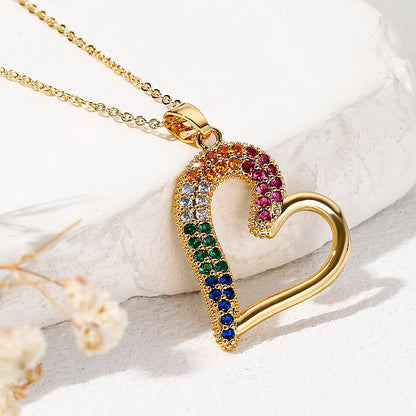 Elegant Romantic Letter Heart Shape Copper Plating Hollow Out Inlay Zircon Pendant Necklace