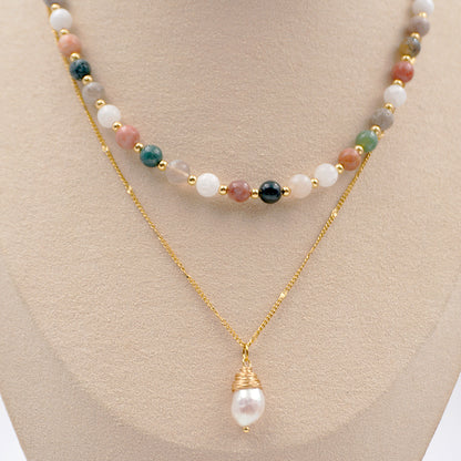 Elegant Vintage Style Geometric Agate Titanium Steel Beaded Plating Gold Plated Necklace