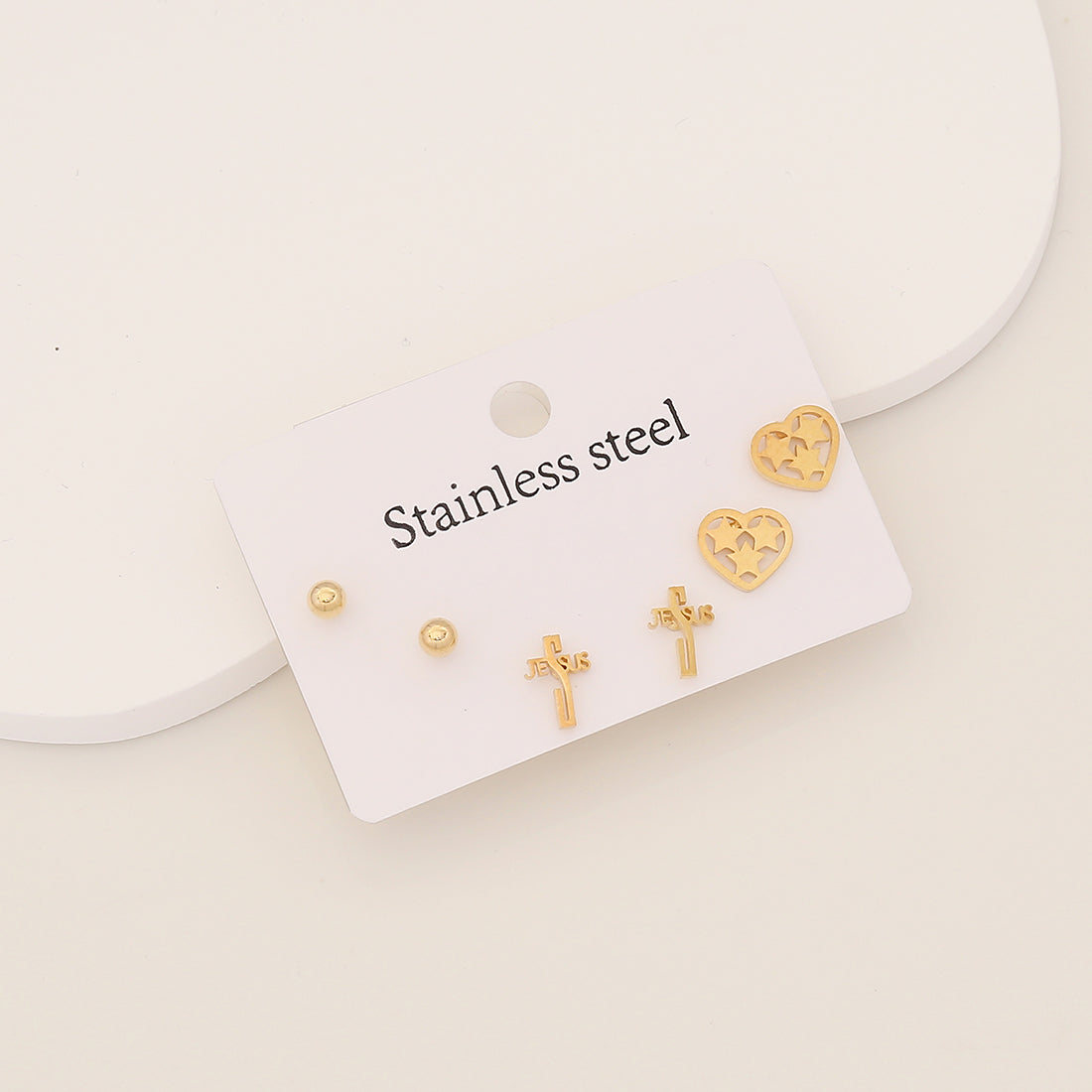 1 Set Simple Style Cross Heart Shape Butterfly Plating Inlay Stainless Steel Rhinestones Ear Studs