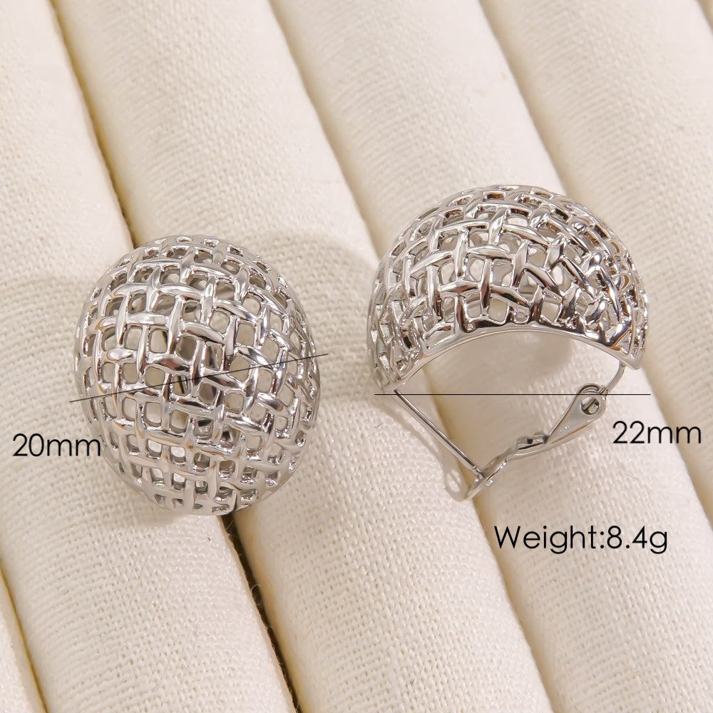 1 Pair Ig Style Geometric Mesh Hollow Out Stainless Steel 14k Gold Plated Hoop Earrings