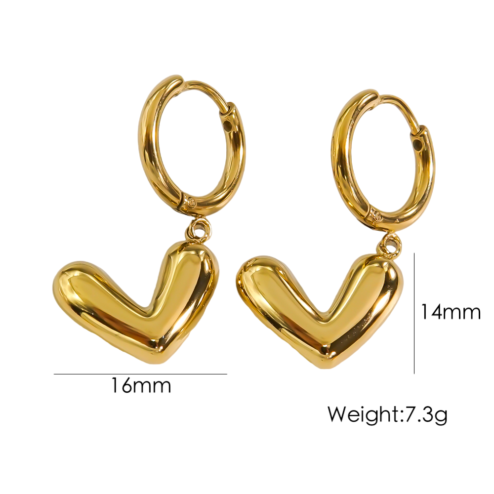 1 Pair Elegant Simple Style Heart Shape Stainless Steel 14k Gold Plated Drop Earrings