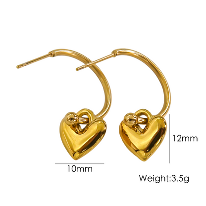 1 Pair Elegant Simple Style Heart Shape Stainless Steel 14k Gold Plated Drop Earrings