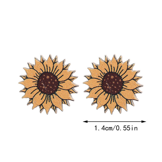 1 Pair Simple Style Sunflower Wood Ear Studs