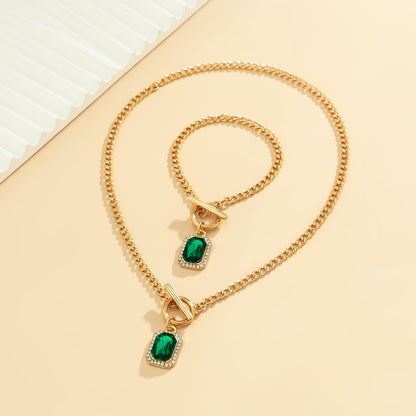 Elegant Luxurious Rectangle Alloy Iron Plating Inlay Rhinestones Women's Bracelets Necklace