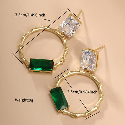 1 Pair Xuping Shiny Geometric Plating Inlay Copper Alloy Artificial Gemstones 14k Gold Plated Drop Earrings