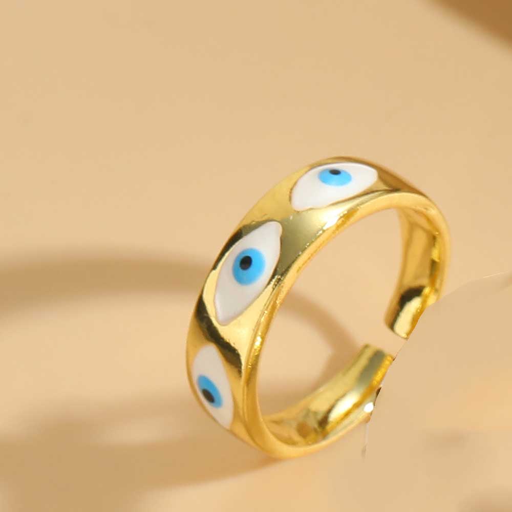 Vintage Style Classic Style Devil's Eye Copper Enamel Plating Inlay Zircon 14k Gold Plated Open Rings