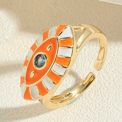 Vintage Style Classic Style Devil's Eye Copper Enamel Plating Inlay Zircon 14k Gold Plated Open Rings