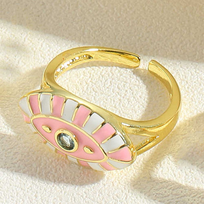 Vintage Style Classic Style Devil's Eye Copper Enamel Plating Inlay Zircon 14k Gold Plated Open Rings