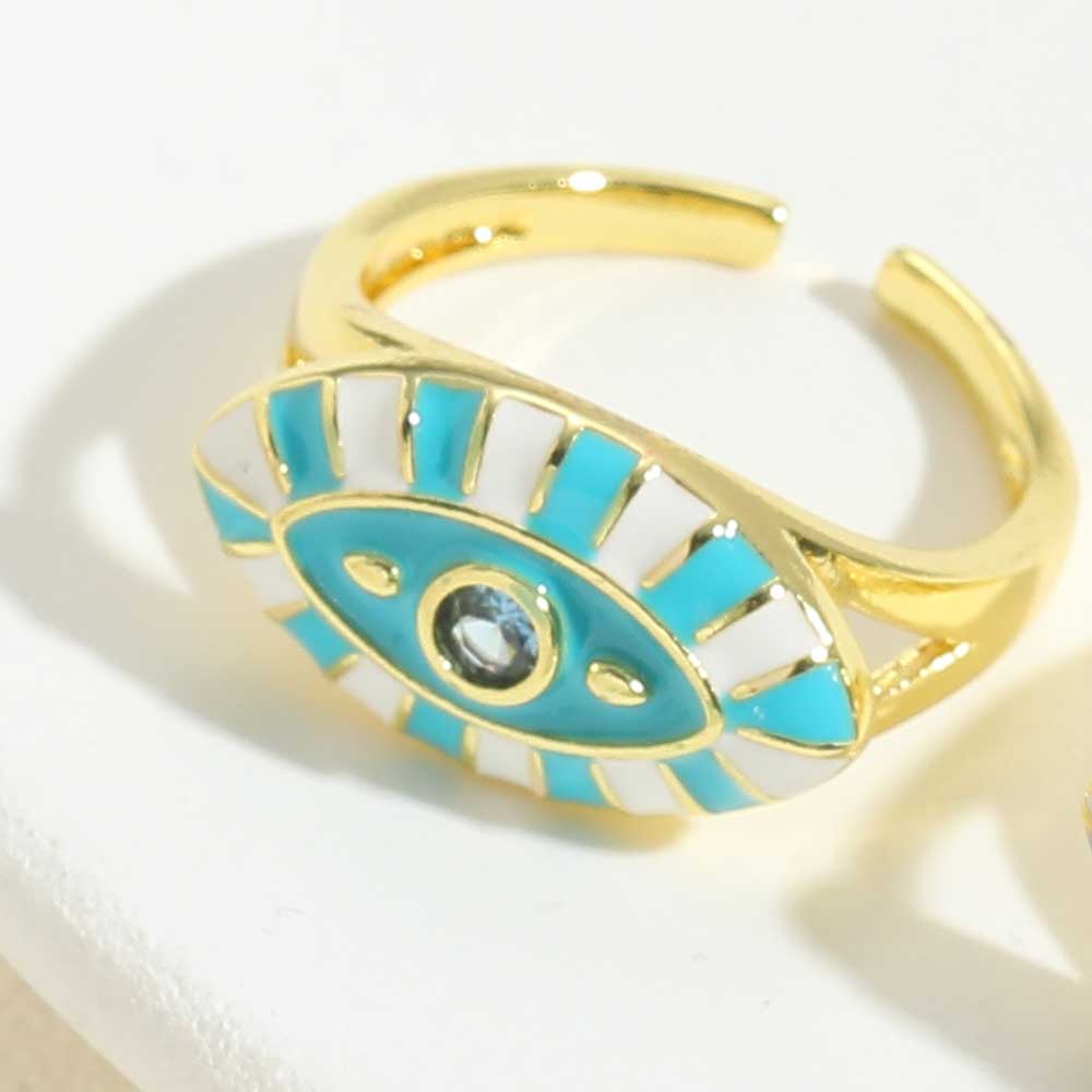 Vintage Style Classic Style Devil's Eye Copper Enamel Plating Inlay Zircon 14k Gold Plated Open Rings