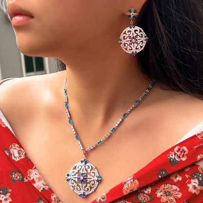 Copper Elegant Exaggerated Bridal Inlay Printing Artificial Gemstones Jewelry Set