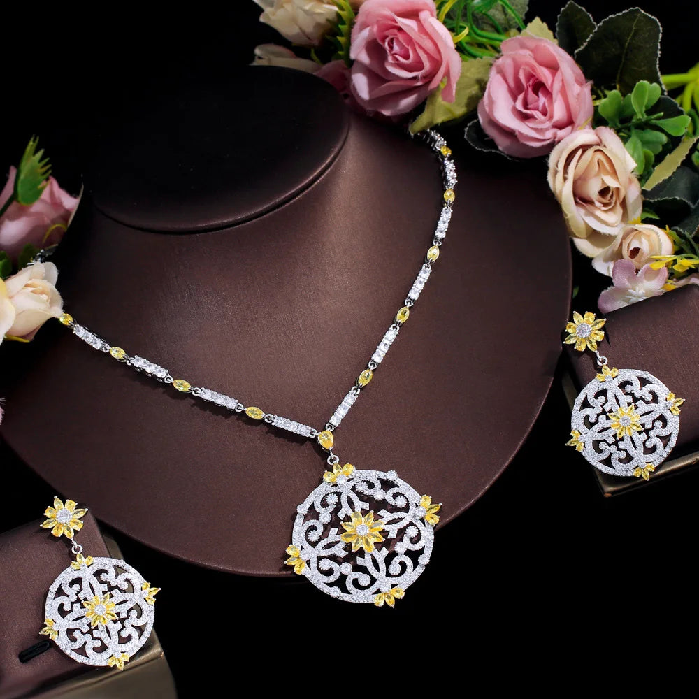 Copper Elegant Exaggerated Bridal Inlay Printing Artificial Gemstones Jewelry Set