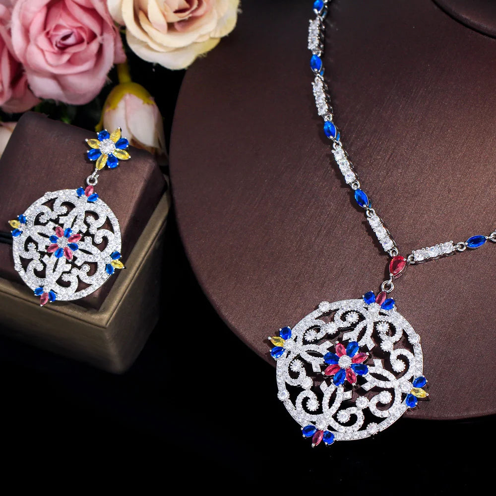 Copper Elegant Exaggerated Bridal Inlay Printing Artificial Gemstones Jewelry Set