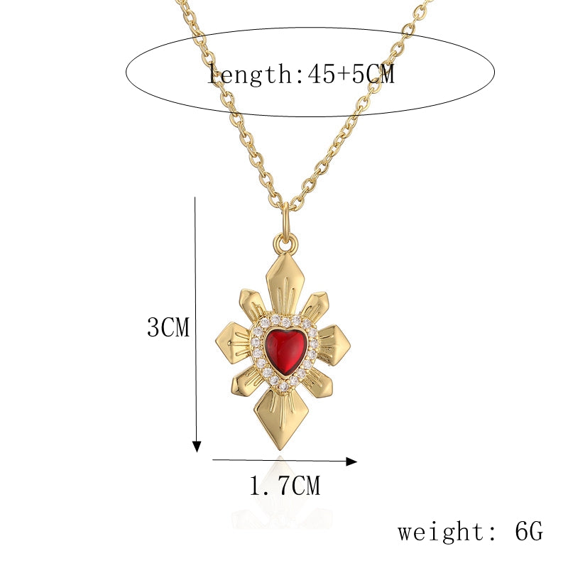 Ig Style Retro Heart Shape Wings Copper Plating Inlay Zircon Gold Plated Pendant Necklace