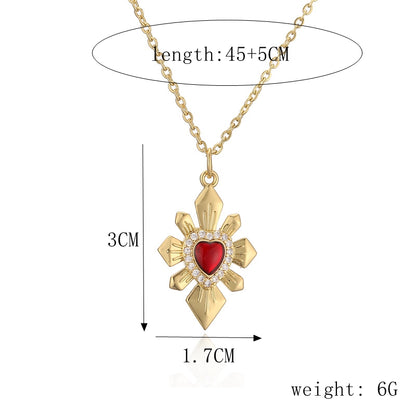 Ig Style Retro Heart Shape Wings Copper Plating Inlay Zircon Gold Plated Pendant Necklace