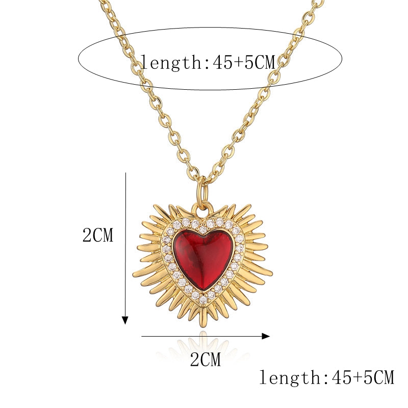 Ig Style Retro Heart Shape Wings Copper Plating Inlay Zircon Gold Plated Pendant Necklace