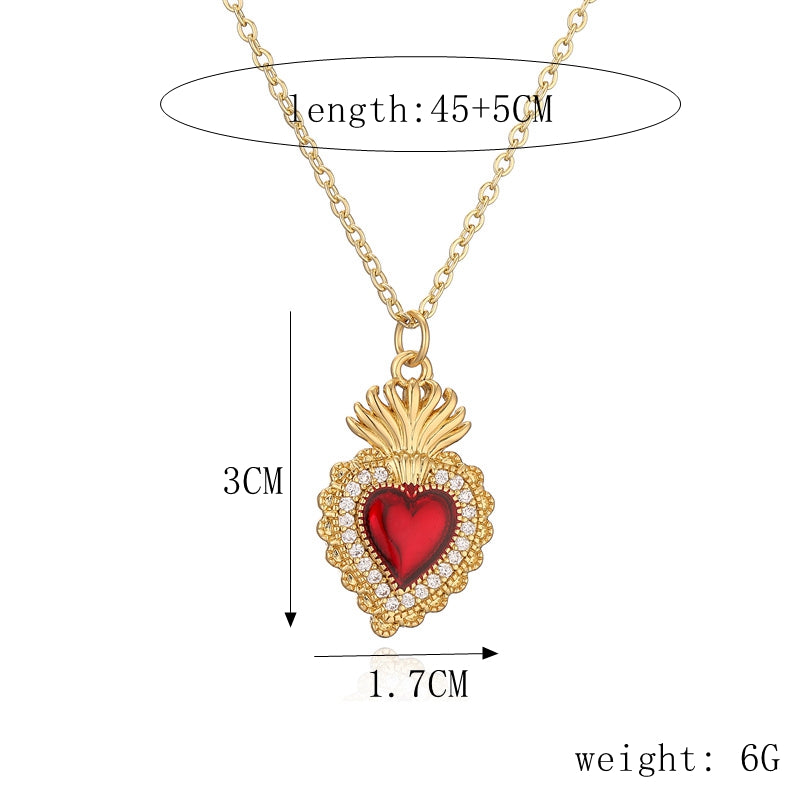 Ig Style Retro Heart Shape Wings Copper Plating Inlay Zircon Gold Plated Pendant Necklace