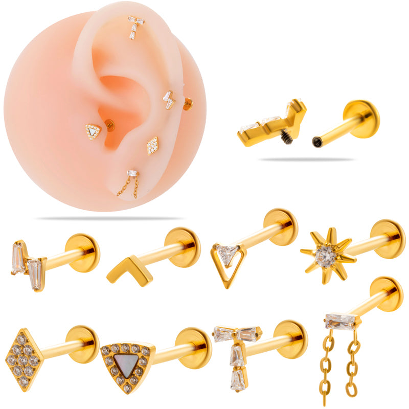 1 Piece Simple Style Geometric Plating Inlay Titanium Alloy Zircon 18k Gold Plated Ear Studs