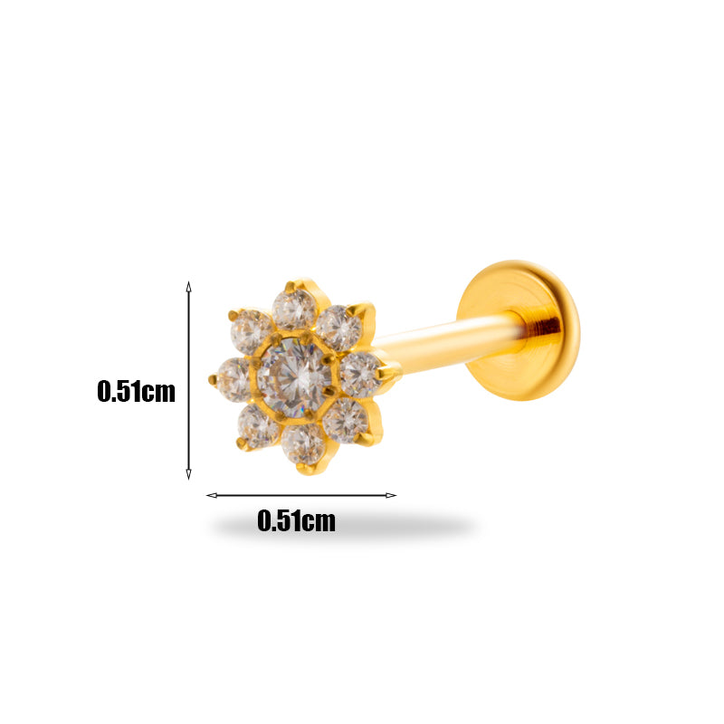 1 Piece Simple Style Korean Style Water Droplets Flower Plating Inlay Titanium Alloy Zircon 18k Gold Plated Lip Stud Ear Studs