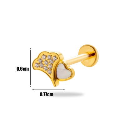 1 Piece Simple Style Korean Style Water Droplets Flower Plating Inlay Titanium Alloy Zircon 18k Gold Plated Lip Stud Ear Studs