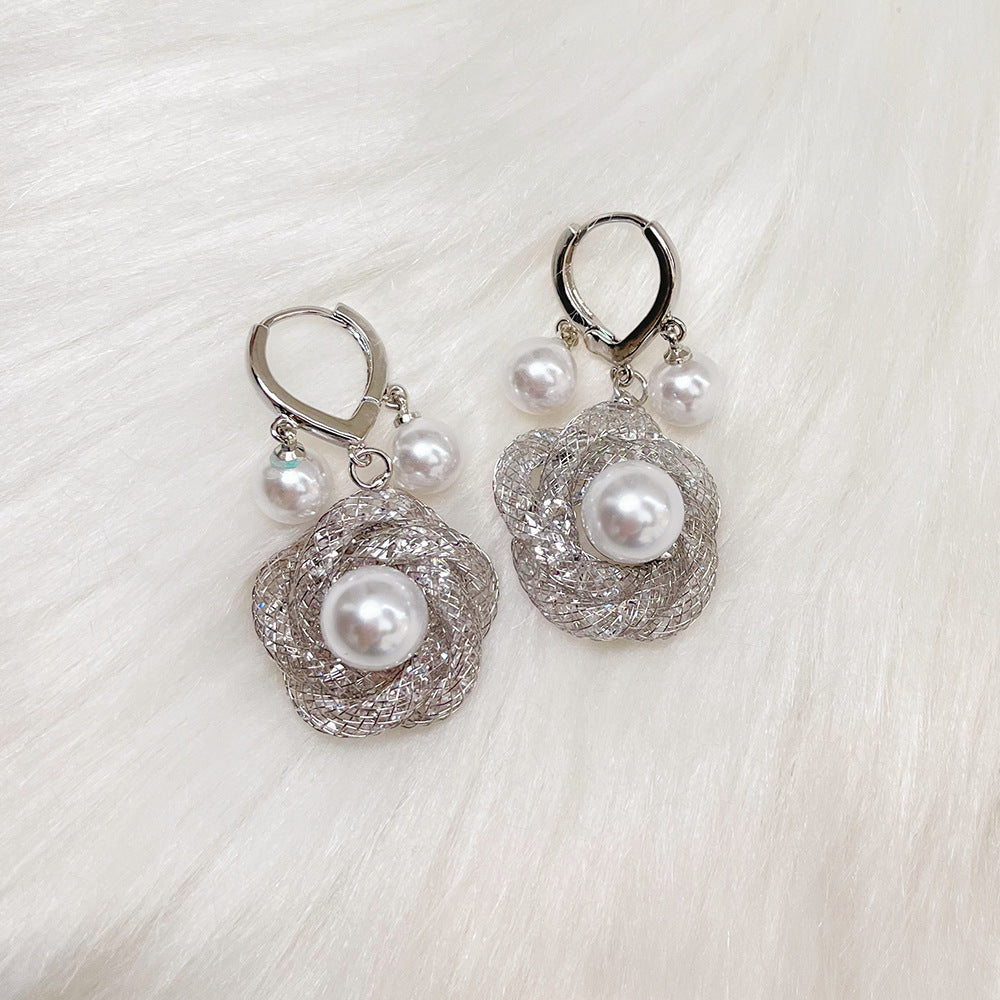 1 Pair Elegant Retro Flower Mesh Copper Drop Earrings