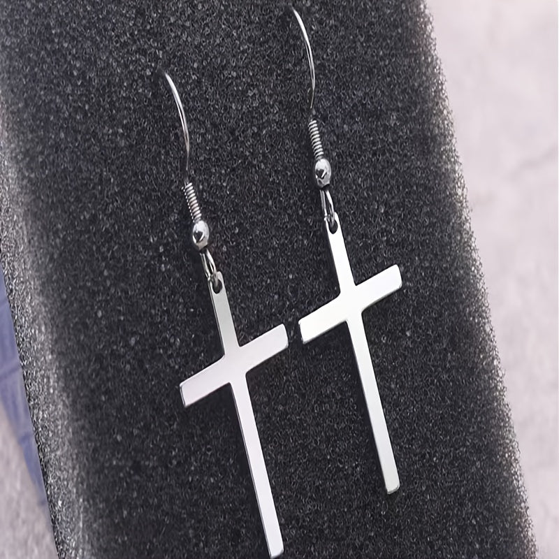 1 Pair Simple Style Cross Stainless Steel Drop Earrings