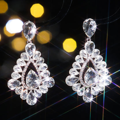 1 Pair Elegant Color Block Inlay Alloy Rhinestones Zircon Drop Earrings